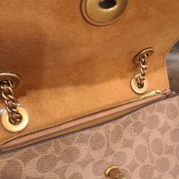 Coach Parker Tea Rose 30585 chain shoulder bag pink signature canvas colorblock - Picture 14 of 15